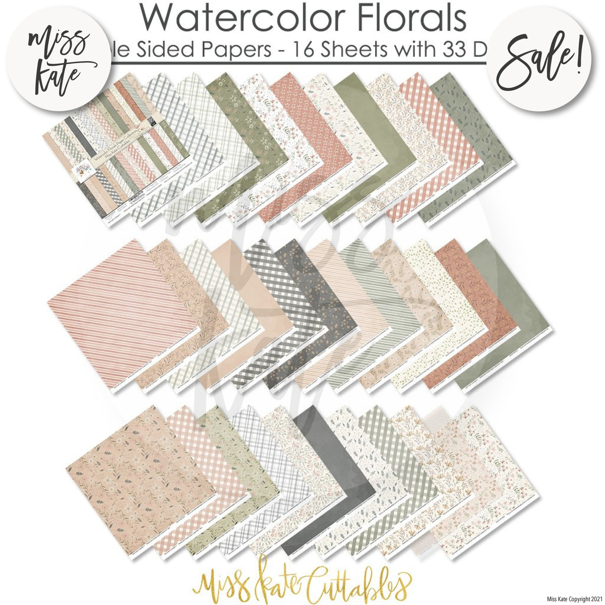 Watercolor Florals - Double-Sided Scrapbook Paper Pack 12x12 Miss Kate ...