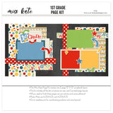1St Grade scrapbook page kit — photo album, scrapbooking ephemera and cardstock cutouts, coordinated background patterns and journaling spots, first grade, memory keeping, scrapbook kit, scrapbook layout kit, school memories, school layout, premade scrapbook pages, handmade elements for DIY photo albums, seasonal scrapbook page kits and die cuts, kids school, paper crafting, student photos, layered die cut titles for themed layouts, creative accents for scrapbook storytelling