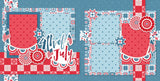 4Th Of July scrapbook page kit — red white blue, rosette die cuts, americana kit, usa scrapbook, scrapbooking ephemera and cardstock cutouts, all american, handmade elements for DIY photo albums, seasonal scrapbook page kits and die cuts, 12x12 page kit, coordinated background patterns and journaling spots, fourth of july, ready-to-glue title banners and photo frames, holiday scrapbook, july photo layout, patriotic pages, layered die cut titles for themed layouts
