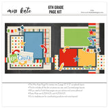 6Th Grade scrapbook page kit — school layout, paper crafting, coordinated background patterns and journaling spots, sixth grade, acid-free double-sided scrapbook supplies, layered die cut titles for themed layouts, seasonal scrapbook page kits and die cuts, ready-to-glue title banners and photo frames, handmade elements for DIY photo albums, school memories, paper crafting kit, photo mats, student photos, pastel paper embellishments and photo mats