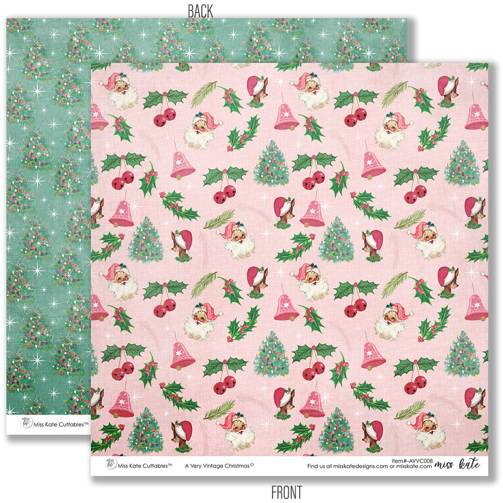 12x12 Christmas Scrapbook Paper - Christmas Stickers For Scrapbooking -  Vintage, Retro, Santa Claus, Snowman, Holiday Themed Kit of Double Sided