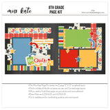 Completed 8Th Grade two-page scrapbook layout with layered titles, embellishments, and photo mats. Visual details include Red Plaid Paper, Multicolor School Doodles, Rainbow Striped Paper, Primary Color Polka Dots. Relevant for 8Th Grade Graduation Scrapbook Kit, Middle School Graduation Album, Eighth Grade Memory Book. Celebrate the final year of middle school with a bright 8th Grade scrapbook page kit made for graduation photos, classroom memories, school friends, and end-of-year milestones..