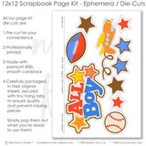 Capture special moments with the All Boy layout — photo album kit, seasonal scrapbook page kits and die cuts, boy scrapbook, scrapbook layout kit, precut designs for memory journaling, boy memories, football die cut, boy photo page, airplane die cut, coordinated background patterns and journaling spots, sports scrapbook, layered die cut titles for themed layouts, pastel paper embellishments and photo mats, handmade elements for DIY photo albums
