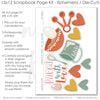 Coordinated Baked With Love memory-keeping layout with multicolor heart pattern, sage heart border, pastel striped paper, coral photo mats, mustard photo mat, sage photo mat, layered floral papers, soft vintage palette. Designed for Kitchen Memories Page Kit, Baking With Kids Layout, baked with love title, mixing bowl die cut, measuring cup die cut, whisk die cut, measuring spoon die cuts, egg die cut, heart die cuts, coral heart accent, mustard heart accent, sage heart accent.