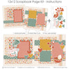 Finished Baked With Love photo layout showing pastel striped paper, coral photo mats, mustard photo mat, sage photo mat, layered floral papers, soft vintage palette, baked with love title, mixing bowl die cut. Designed for Homemade Treats Scrapbook, Family Recipe Memory Pages, measuring cup die cut, whisk die cut, measuring spoon die cuts, egg die cut, heart die cuts, coral heart accent, mustard heart accent, sage heart accent, kitchen utensil embellishments, retro baking artwork.