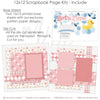 Detailed Bath Time Pink scrapbook design featuring pink and white argyle pattern, pastel star background, yellow rubber duck, blue soap bubbles, white clawfoot bathtub, gray soap bar, water splash die cuts, bath time title phrase. Designed for Rubber Duck Scrapbook Pages, Baby Girl Bath Scrapbook Kit, layered pink photo mats, soft pink blue yellow and white palette, pink heart patterned paper, pink plaid paper strips.