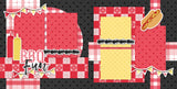 Bbq Fun scrapbook page kit — ready-to-glue title banners and photo frames, scrapbooking ephemera and cardstock cutouts, summer bbq, backyard bbq, grilling layout, food scrapbook, picnic scrapbook, precut designs for memory journaling, hot dog die cut, cookout scrapbook, pastel paper embellishments and photo mats, creative accents for scrapbook storytelling, red gingham, handmade elements for DIY photo albums, barbecue layout, coordinated background patterns and journaling spots

