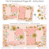 Finished Beautiful photo layout showing soft pink polka dots, subtle plaid background, layered floral clusters, cream outlined blossoms, mustard yellow sunflowers, beautiful script title, rounded floral paper panels, delicate leaf and stem accents. Designed for Feminine Scrapbook Paper Kit, Beautiful Memories Scrapbook Layout, blush pink mustard and cream palette, large hand drawn flowers, sunflower patterned paper, pink gingham photo mats.