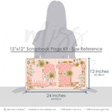 Coordinating Beautiful papers and die cuts featuring layered floral clusters, cream outlined blossoms, mustard yellow sunflowers, beautiful script title, rounded floral paper panels, delicate leaf and stem accents, blush pink mustard and cream palette, large hand drawn flowers. Designed for Garden Themed Scrapbook Pages, Mother Daughter Scrapbook Kit, sunflower patterned paper, pink gingham photo mats, soft pink polka dots, subtle plaid background.