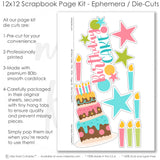 Coordinated Birthday Cake Pink memory-keeping layout with white polka dot papers, scalloped pink borders, layered birthday cake, colorful birthday candles, pink teal and green stars, birthday cake title phrase, bright photo mats, two page celebration layout. Designed for Birthday Cake Scrapbook Layout, Girls Birthday Scrapbook Pages, cake and candle embellishments, playful birthday party theme, pink teal green and yellow palette, birthday cake patterned paper.