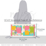 Coordinating Birthday Cake Pink papers and die cuts featuring pink teal and green stars, birthday cake title phrase, bright photo mats, two page celebration layout, cake and candle embellishments, playful birthday party theme, pink teal green and yellow palette, birthday cake patterned paper. Designed for Cake And Candles Scrapbook Kit, Pink Birthday Scrapbook Paper, white polka dot papers, scalloped pink borders, layered birthday cake, colorful birthday candles.