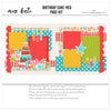 Birthday Cake Red 12x12 scrapbook page kit shown with birthday cake patterned paper, white polka dot papers, scalloped pink borders, layered birthday cake, colorful birthday candles, pink teal and green stars, birthday cake title phrase, bright photo mats. Designed for Birthday Scrapbook Page Kit, Birthday Cake Scrapbook Layout, two page celebration layout, cake and candle embellishments, playful birthday party theme, pink teal green and yellow palette.