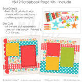 Detailed Birthday Cake Red scrapbook design featuring scalloped pink borders, layered birthday cake, colorful birthday candles, pink teal and green stars, birthday cake title phrase, bright photo mats, two page celebration layout, cake and candle embellishments. Designed for Girls Birthday Scrapbook Pages, Colorful Birthday Photo Layout, playful birthday party theme, pink teal green and yellow palette, birthday cake patterned paper, white polka dot papers.