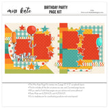 Birthday Party scrapbook page kit — birthday scrapbook, scrapbooking ephemera and cardstock cutouts, birthday memories, ready-to-glue title banners and photo frames, celebration kit, precut designs for memory journaling, party page kit, birthday layout, birthday photo, 12x12 page kit, premade scrapbook pages, coordinated background patterns and journaling spots, layered die cut titles for themed layouts, handmade elements for DIY photo albums, birthday party
