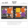 Boo To You 12x12 scrapbook page kit cover featuring purple polka dots, orange polka dots, yellow polka dots, striped orange black white paper, small white ghost pattern, and cute white ghosts. A coordinated premade layout for Halloween memories and favorite photos.