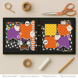 Boo To You scrapbook page kit shown in a memory album binder mockup with the finished two-page layout. A coordinated way to preserve Halloween memories and favorite photos.