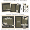 Finished Brothers photo layout showing berry sprigs, leafy floral borders, brothers title die cut, siblings label die cut, black diamond lattice pattern, cream polka dot border, olive polka dot paper, black cream stripe accents. Designed for Brother Photo Album Pages, Family Brothers Memory Keeping, olive tone photo mats, layered floral corners, neutral masculine palette, botanical sibling theme, black cream floral clusters, olive green leaves, cream roses, black flowers.