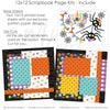 Chills & Thrills scrapbook page kit includes two coordinated 12x12 printed base sheets with matching die cuts and embellishments. Designed for spider Halloween memories and favorite photos.