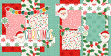 Two-page Christmas 12x12 scrapbook layout featuring aqua grid background, red snowflake pattern, green holly pattern, white snowflake pattern, pink polka dots, and multicolor confetti dots. Designed for family Christmas memories and favorite photos.