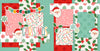 Two-page Christmas 12x12 scrapbook layout featuring aqua grid background, red snowflake pattern, green holly pattern, white snowflake pattern, pink polka dots, and multicolor confetti dots. Designed for family Christmas memories and favorite photos.