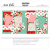 Christmas 12x12 scrapbook page kit cover featuring green holly pattern, white snowflake pattern, pink polka dots, multicolor confetti dots, aqua snowflake photo mat, and pink photo mats. A coordinated premade layout for family Christmas memories and favorite photos.