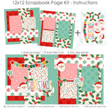 Christmas 12x12 scrapbook page kit instruction image showing the completed two-page layout and placement of coordinating papers, die cuts, and photo areas. Designed for family Christmas memories and favorite photos.