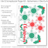 Christmas Cutie scrapbook die cuts and ephemera sheet featuring small Santa face pattern, soft pink snowflake pattern, red, green holiday palette, white photo mat areas, and layered rectangular paper blocks. Coordinating paper embellishments for Christmas memories and favorite photos.
