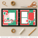Christmas Cutie scrapbook page kit shown in a memory album binder mockup with the finished two-page layout. A coordinated way to preserve Christmas memories and favorite photos.