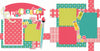 Two-page Create scrapbook layout featuring coral teal green and yellow palette, polka dot patterned papers, pink plaid paper strips, paint brush die cut, colorful paint tubes, button embellishments, thread and needle design, create title phrase. Designed for Creative Memories, Crafting Scrapbook Page Kit, paint splash background, layered craft photo mats, bright handmade theme, two page creative layout.