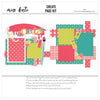 Create 12x12 scrapbook page kit shown with polka dot patterned papers, pink plaid paper strips, paint brush die cut, colorful paint tubes, button embellishments, thread and needle design, create title phrase, paint splash background. Designed for Crafting Scrapbook Page Kit, Creative Hobby Scrapbook Layout, layered craft photo mats, bright handmade theme, two page creative layout, coral teal green and yellow palette.