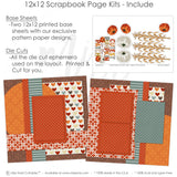 Cutest Pumpkin In The Patch scrapbook page kit includes two coordinated 12x12 printed base sheets with matching die cuts and embellishments. Designed for pumpkin patch memories and favorite photos.