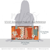 Cutest Pumpkin In The Patch 12x12 scrapbook page kit size reference image showing the scale of the coordinated two-page layout, printed papers, and embellishments for pumpkin patch memories and favorite photos.