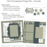 Daddy & Me scrapbook page kit includes two coordinated 12x12 printed base sheets with matching die cuts and embellishments. Designed for father child memories and favorite photos.