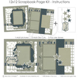 Daddy & Me 12x12 scrapbook page kit instruction image showing the completed two-page layout and placement of coordinating papers, die cuts, and photo areas. Designed for father child memories and favorite photos.