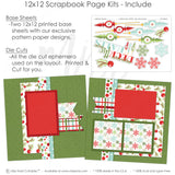 Deck The Halls scrapbook page kit includes two coordinated 12x12 printed base sheets with matching die cuts and embellishments. Designed for Christmas decorating memories and favorite photos.