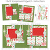 Deck The Halls 12x12 scrapbook page kit instruction image showing the completed two-page layout and placement of coordinating papers, die cuts, and photo areas. Designed for Christmas decorating memories and favorite photos.