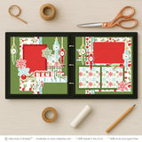 Deck The Halls scrapbook page kit shown in a memory album binder mockup with the finished two-page layout. A coordinated way to preserve Christmas decorating memories and favorite photos.