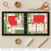 Deck The Halls scrapbook page kit shown in a memory album binder mockup with the finished two-page layout. A coordinated way to preserve Christmas decorating memories and favorite photos.
