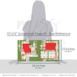 Deck The Halls 12x12 scrapbook page kit size reference image showing the scale of the coordinated two-page layout, printed papers, and embellishments for Christmas decorating memories and favorite photos.