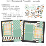 Enjoy The Ride scrapbook page kit includes two coordinated 12x12 printed base sheets with matching die cuts and embellishments. Designed for bicycle memories and favorite photos.