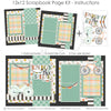 Enjoy The Ride 12x12 scrapbook page kit instruction image showing the completed two-page layout and placement of coordinating papers, die cuts, and photo areas. Designed for bicycle memories and favorite photos.