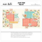 Enjoy Today 12x12 scrapbook page kit cover featuring aqua plaid, multicolor polka dots, multicolor plaid, small floral print, yellow star pattern, and coral flowers. A coordinated premade layout for spring memories and favorite photos.