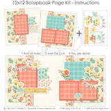 Enjoy Today 12x12 scrapbook page kit instruction image showing the completed two-page layout and placement of coordinating papers, die cuts, and photo areas. Designed for spring memories and favorite photos.