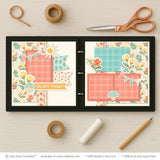 Enjoy Today scrapbook page kit shown in a memory album binder mockup with the finished two-page layout. A coordinated way to preserve spring memories and favorite photos.