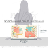 Enjoy Today 12x12 scrapbook page kit size reference image showing the scale of the coordinated two-page layout, printed papers, and embellishments for spring memories and favorite photos.