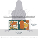 Fall Blessings 12x12 scrapbook page kit size reference image showing the scale of the coordinated two-page layout, printed papers, and embellishments for autumn memories and favorite photos.