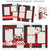 Game Night 12x12 scrapbook page kit instruction image showing the completed two-page layout and placement of coordinating papers, die cuts, and photo areas. Designed for card game memories and favorite photos.