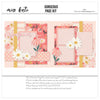 Gorgeous 12x12 scrapbook page kit cover featuring pink daisy pattern, cream floral pattern, coral plaid, pink striped paper, mustard yellow polka dots, and soft pink polka dots. A coordinated premade layout for spring memories and favorite photos.
