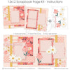 Gorgeous 12x12 scrapbook page kit instruction image showing the completed two-page layout and placement of coordinating papers, die cuts, and photo areas. Designed for spring memories and favorite photos.