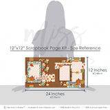 Grateful 12x12 scrapbook page kit size reference image showing the scale of the coordinated two-page layout, printed papers, and embellishments for Thanksgiving memories and favorite photos.